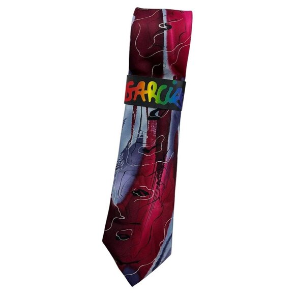 NWT J. GARCIA Men's 100% Polyester Necktie DESIGNER Tie Burgundy Art W:3.2"
